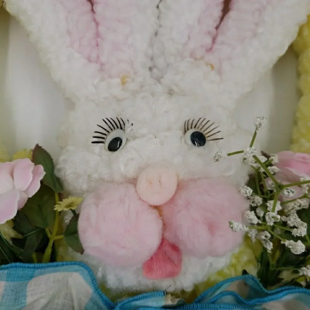 Easter Bunny Pastel Door Wreath Vintage 80s Handmade Crafting Looped Chenille